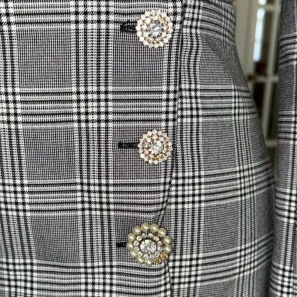 Zara Black & White Plaid Wrap Front Rhinestone Button Blazer Mini Dress - XS - Picture 13 of 16